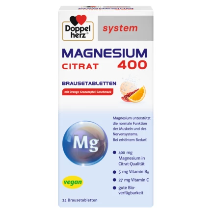 Abbildung der Produktverpackung Doppelherz system MAGNESIUM 400 CITRAT BRAUSETABLETTEN Frontansicht